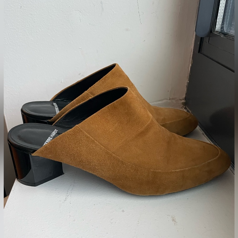 PIERRE HARDY Camel Suede Block Heel Slide Mule